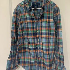 Ralph Lauren Men's Blue and Green Plaid Shirt A9